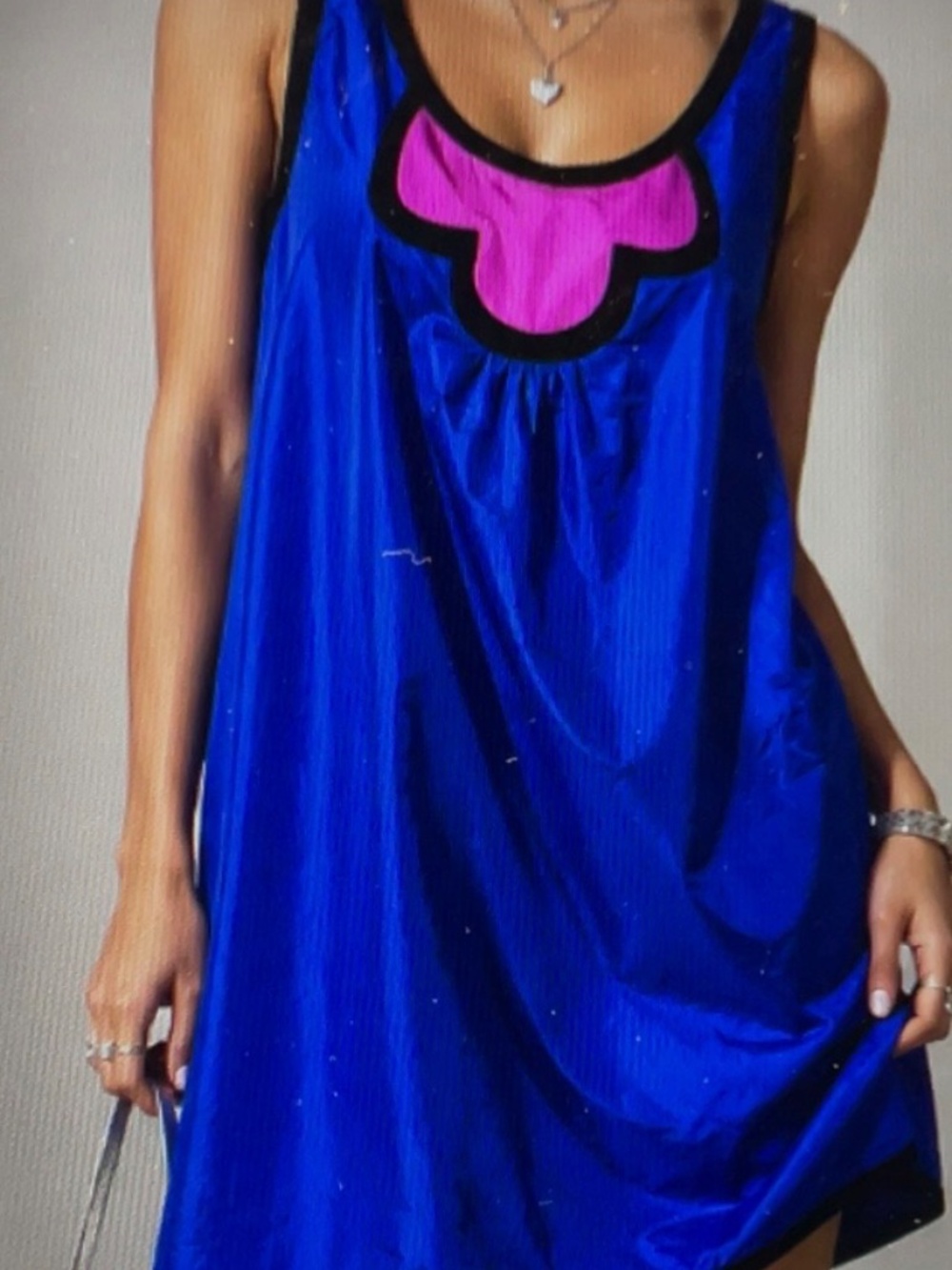 Cynthia Rowley 100% Silk Shift Dress Blue Pink Mod Sleeveless Mini Size 10